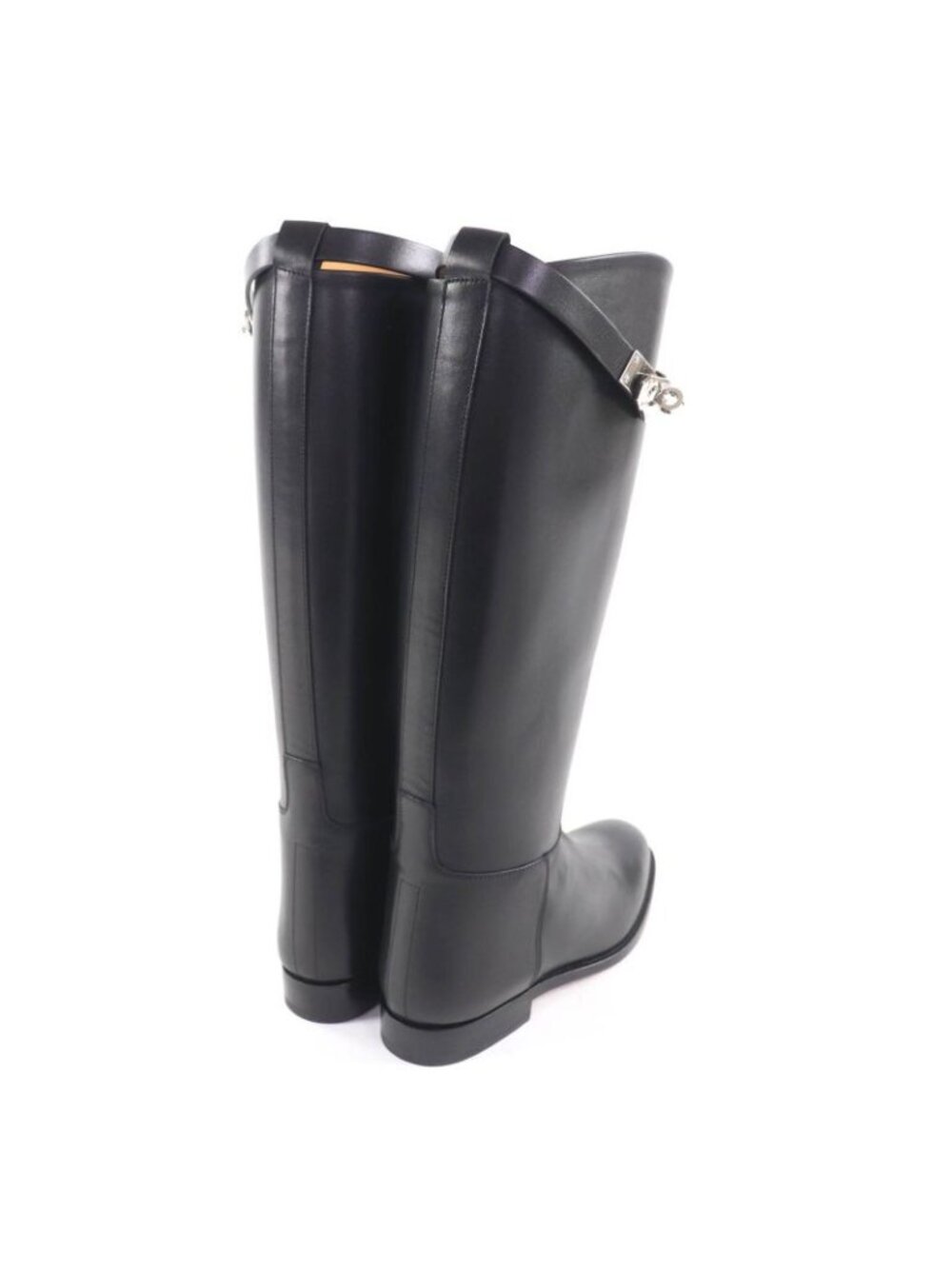Hermes Jumping Boots Silver Hardware Kelly Buckle Leather Long Black 37 - Picture 3 of 13